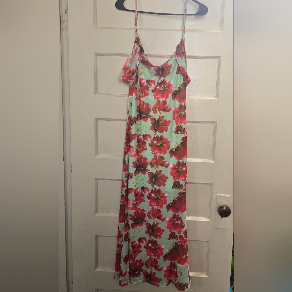 Floral Maxi Dress with Sheer Bottom And Drape Sleeves